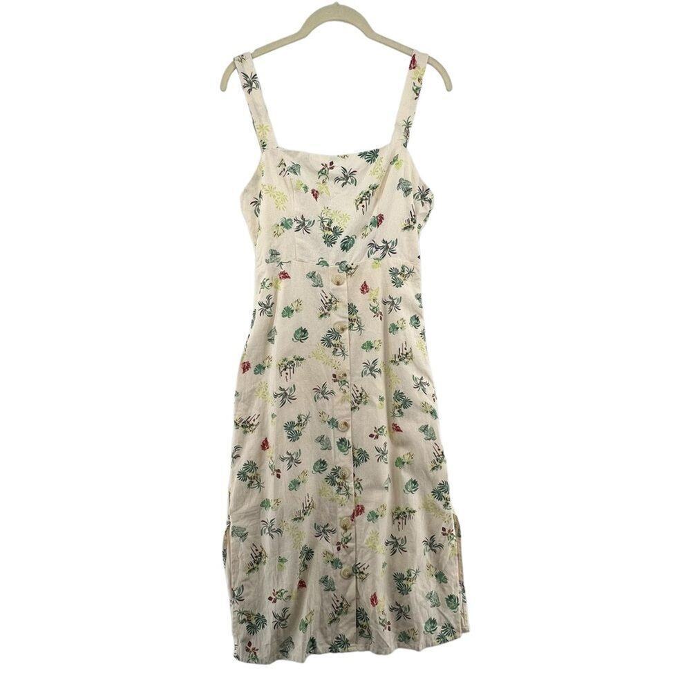 Gilli Dress Size Medium Midi Tropical Print Cream Lined Tie in Back Buttons